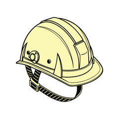Yellow hard hat vector illustration, construction safety helmet, worker protection gear, industrial headgear, engineering icon, isolated EPS graphic	
