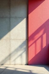Fototapeta premium Geometric concrete wall, sunlight casting shadows on textured surface, blocks, exterior