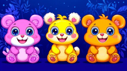 Naklejka premium Charming array of pastel pixelated teddy bears featuring adorable expressions and vibrant colors ideal for cheerful children's content and playful designs