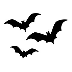 Black Silhouettes of Three Bats vector Against a White Background on Halloween