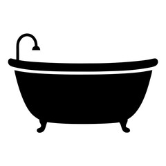 Classic clawfoot bathtub illustration in vector black silhouette with vintage faucet