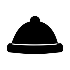 A simple graphic illustration of a vector black winter hat with a pom pom