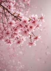Delicate pink sakura petals gently falling against a soft, blurred background ,  light,  nature,  bloom