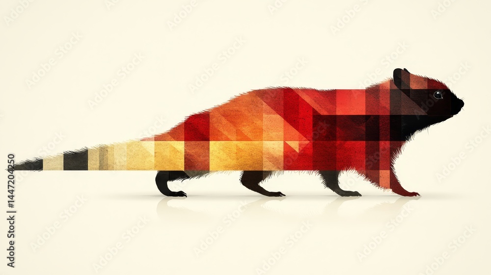 Poster pixelated animal artwork showcases a distinctive otter form with geometrical patterns and a diverse 