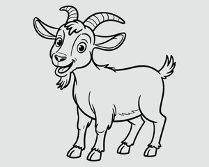 Happy Goat Line Drawing for Kids – Playful Black and White Coloring Page Vector