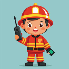 cute little boy wear firefighter uniform 