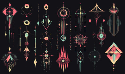 Acid Neo-Tribal Gothic Abstract Ethnic Shapes in Cyber Sigilism Vector Art
