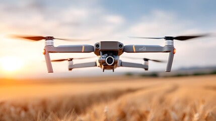 Drone flight over golden wheat fields agricultural technology showcase