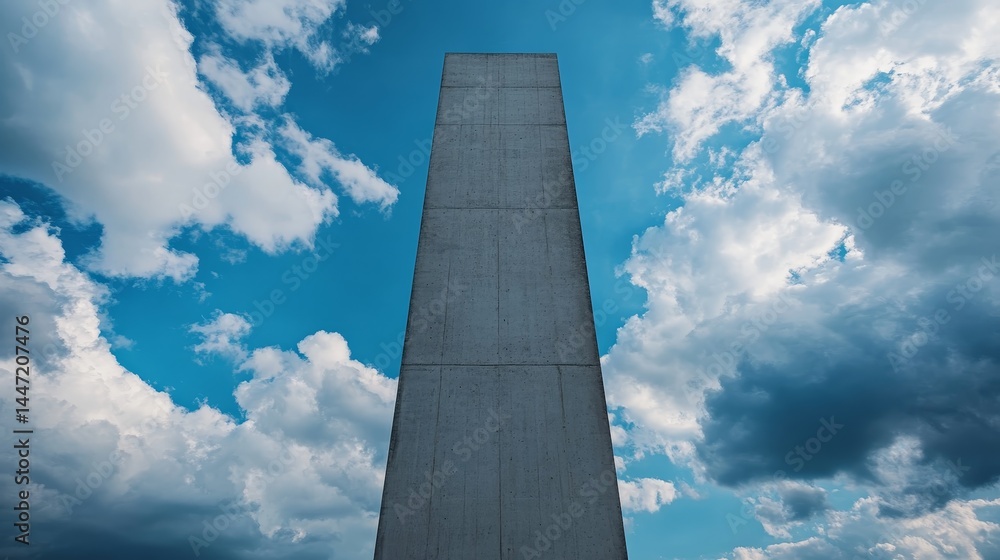 Aufkleber a towering concrete monolith stands against a backdrop of scattered clouds, its sharp lines and indu