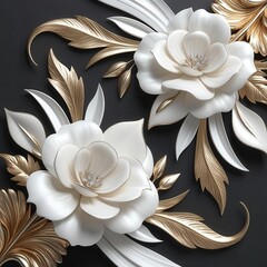Abstract black and white floral vector pattern with beautiful flower and leaf design