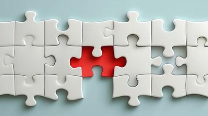 Conceptual jigsaw puzzle with a distinctive red piece, highlighting individuality and problem solving dynamics in a cooperative setup