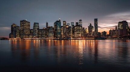 Fototapeta premium Stunning Panoramic View of New York City Skyline at Dusk