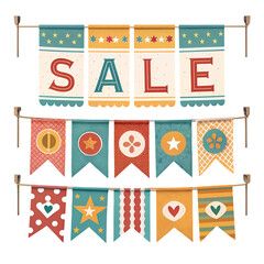 Sale Bunting Flags Festive Retro Design Elements for Marketing  Holiday Promotions isolated on transparent background