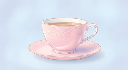 Fototapeta premium Pink Teacup and Saucer Elegant Tea Time Image