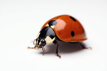 Fototapeta premium Close-up of single ladybug on white background, pattern, design