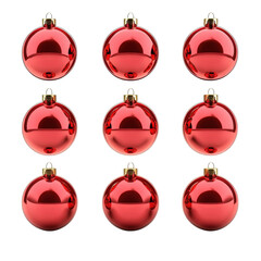 Red shiny decorative Christmas balls arranged on a Transparent background for festive celebration, Red shiny decorative Christmas balls on PNG background