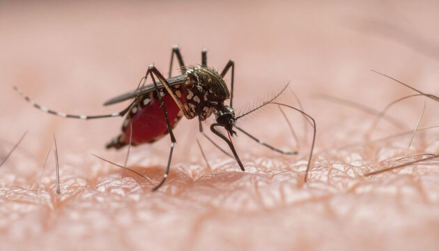  Close-Up of Mosquito Biting Human Skin