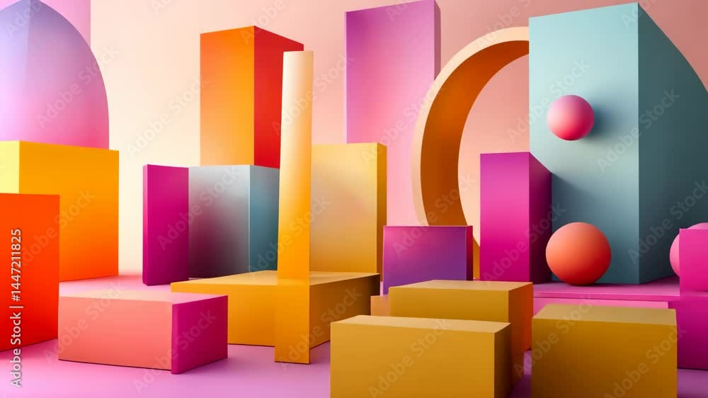 Poster vibrant geometric shapes in colorful abstract motion sequence