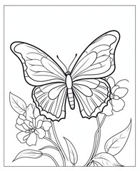 Obraz premium Butterfly and flowers Coloring page, sunflower art, white background vector art, line art, artline, illustration