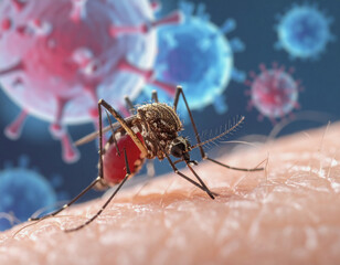  Close-Up of Mosquito Biting Human Skin