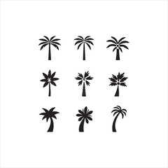 Fototapeta premium Palm Tree Silhouette Icon Set