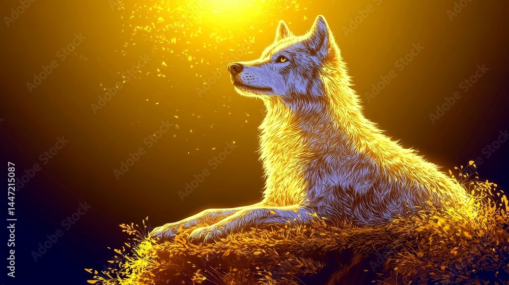 Poster mystical canine guardian with ethereal glow a digital depiction of a wolf made up of small particles