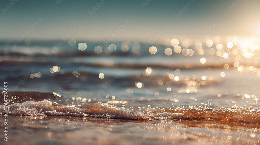 Poster abstract blurred beach view with shimmering bokeh and sunlight