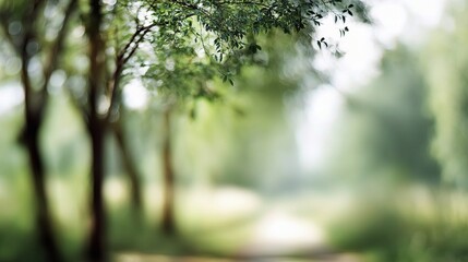 Blurred Defocused Natural Park Background with Soft Greenery Features