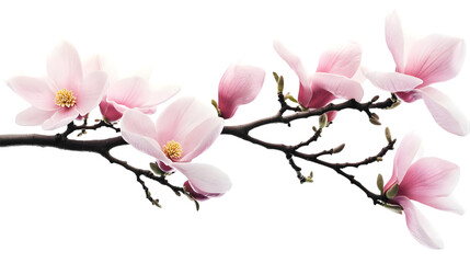 Obraz premium Pink Magnolia Branch Isolated Floral Illustration
