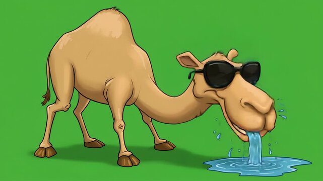 Cartoon camel drinking water humorous illustration cute animal image fun illustration for children