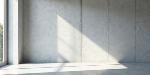 Sunlit Empty Room with Concrete Walls and Floor Featuring a Large Window