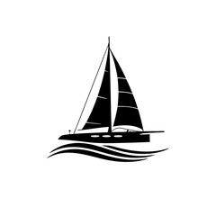 Sailboat silhouette icon on ocean waves