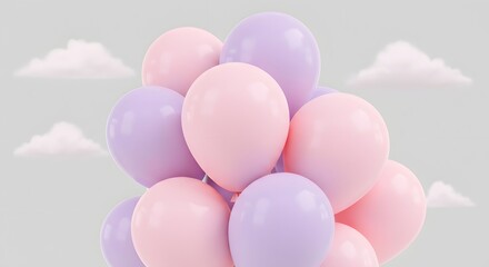 Pastel Pink and Purple Balloons Floating in Sky Festive Design