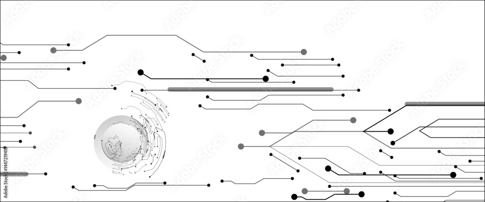 Aufkleber abstract grey circuit line technology pattern on white background, futuristic vector illustration of