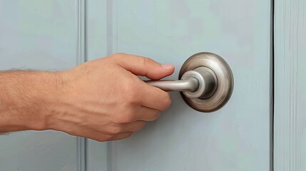 A hand turns the door handle to close, ensuring home security and privacy.