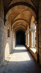 Obraz premium Ancient stone arcade, castle wall, columns, ruins, wall, arcade
