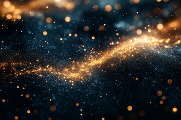 Obraz premium Golden particles flowing, dark background, abstract art, website design