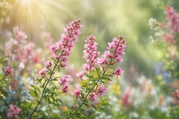 Obraz premium Blurred spring floral background, asymmetrical bokeh effect, texture, mobile, colorful