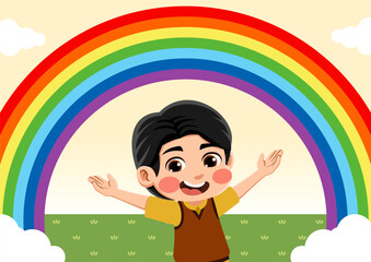 Vector illustration of a child with a rainbow theme. Suitable for use in all design needs