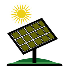 Illustration of solar panel system for renewable energy with sun for clean energy and sustainability isolated on transparent background