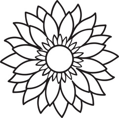 sunflower line art, black outline, vector and illustration, coloring book page line art drawing