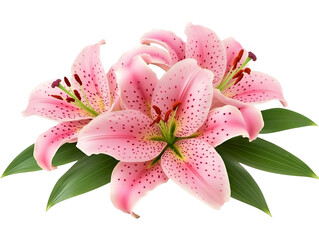 Fototapeta premium Pink Spotted Lilies Bouquet Isolated Transparent Background Illustration