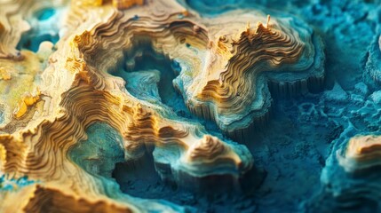 Naklejka premium Abstract topographic map art; textured, layered, colorful landscape.