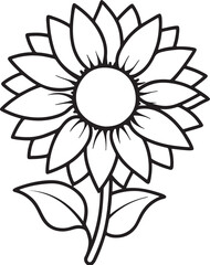 sunflower line art, black outline, vector and illustration, coloring book page line art drawing