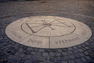 Szekesfehervar, Hungary - November 2, 2024: SIGNUM DOMINI STEPHANI - Székesfehérvár's Medieval Royal Symbol