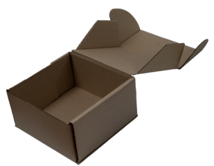 Isolated corrugated cardboard torn opened box on white background	