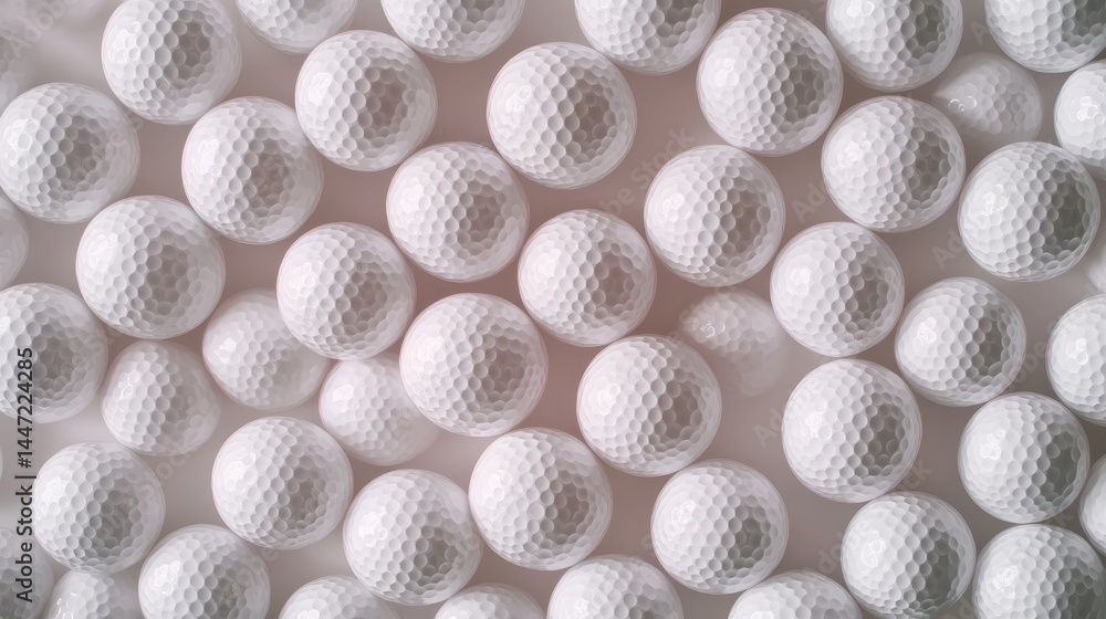 Poster neatly arranged golf balls are presented in a close-up view, highlighting their dimpled texture and 
