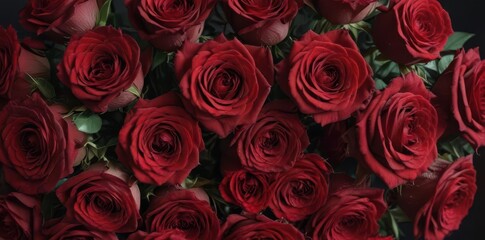 Naklejka premium A lavish bouquet of deep red roses, lush and vibrant , vibrant, bloom, image