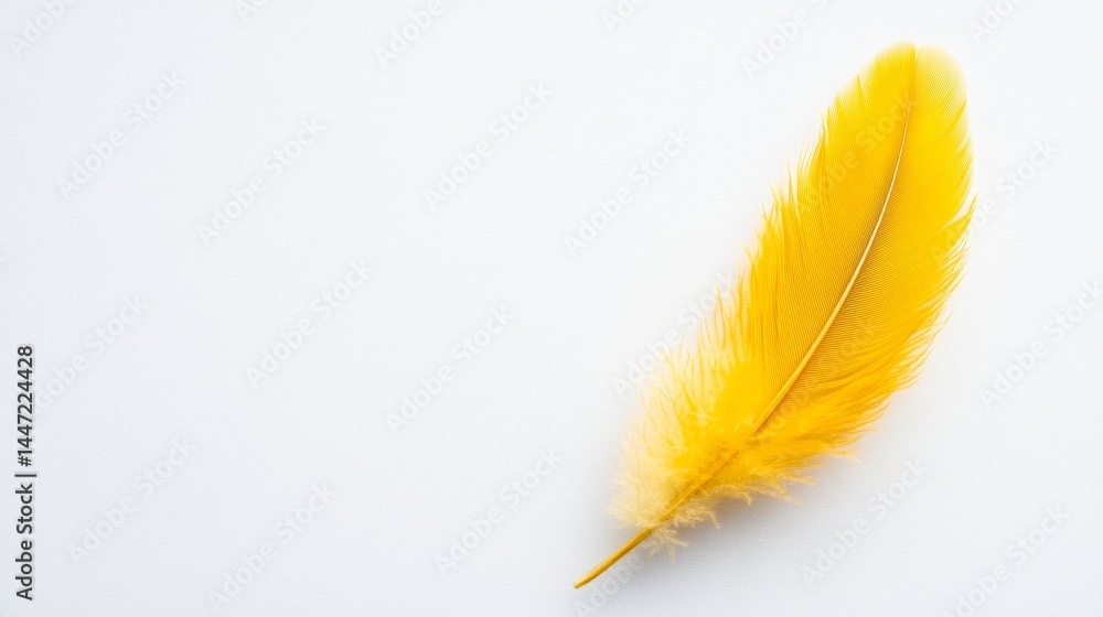 Aufkleber bright yellow feather displays unique textures and patterns, isolated on a white backdrop, highlight