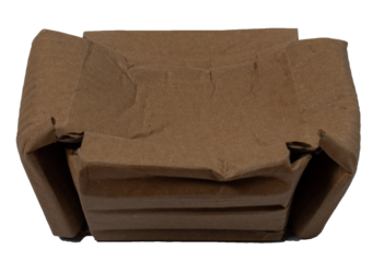 Isolated crumpled corrugated cardboard box on white background